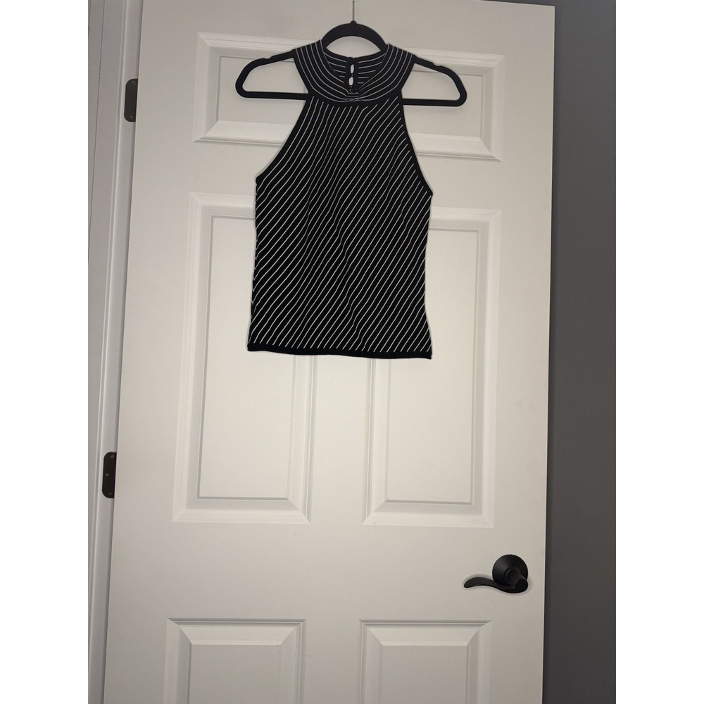 Cyrus High Neck Tank Top White Black Striped Medium